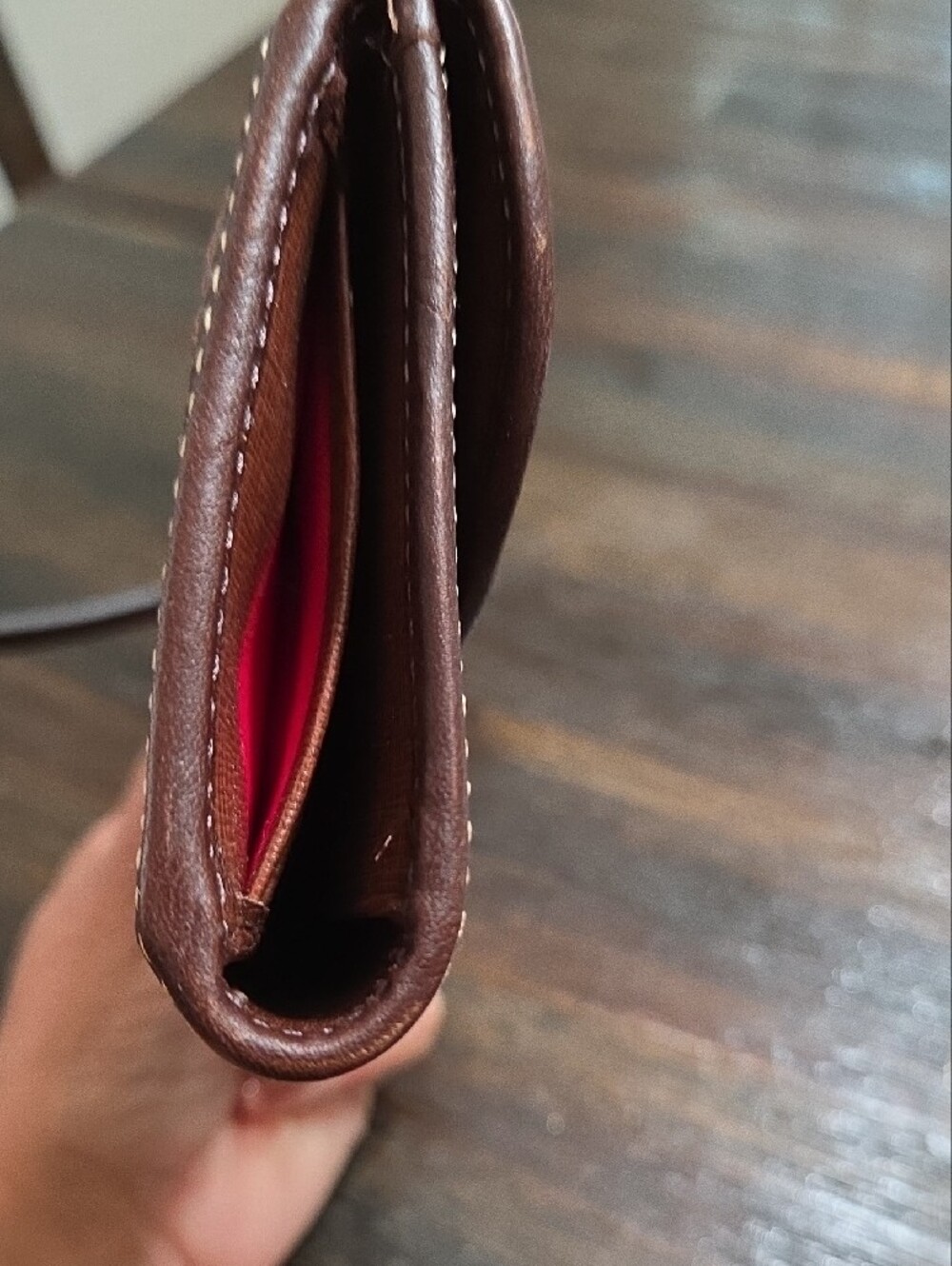Dooney & Bourke Chestnut Brown Leather Flap Wallet with Brass Plaque - Picture 4 of 9